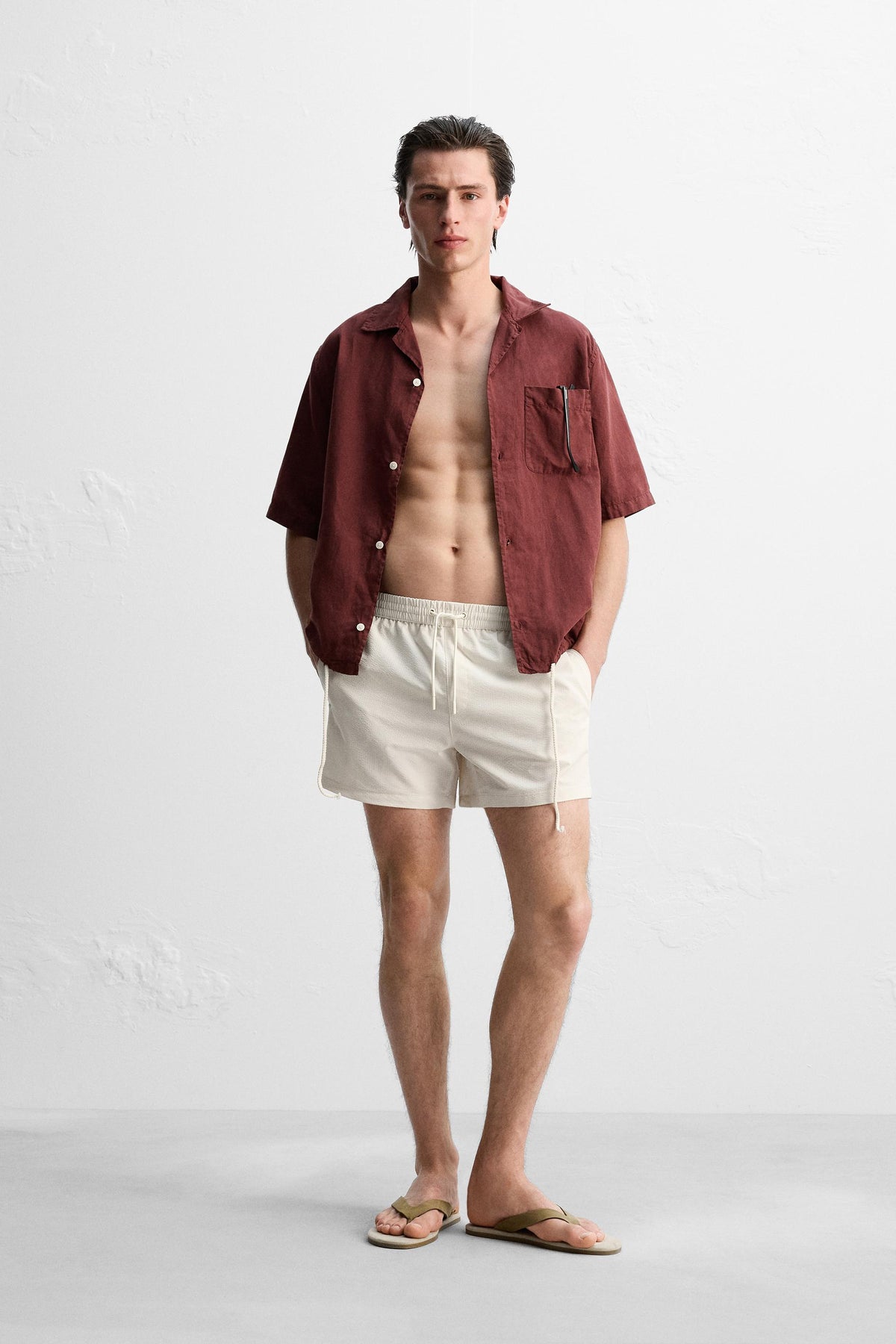 SEERSUCKER MID-LENGTH SWIMMING TRUNKS - Image 1