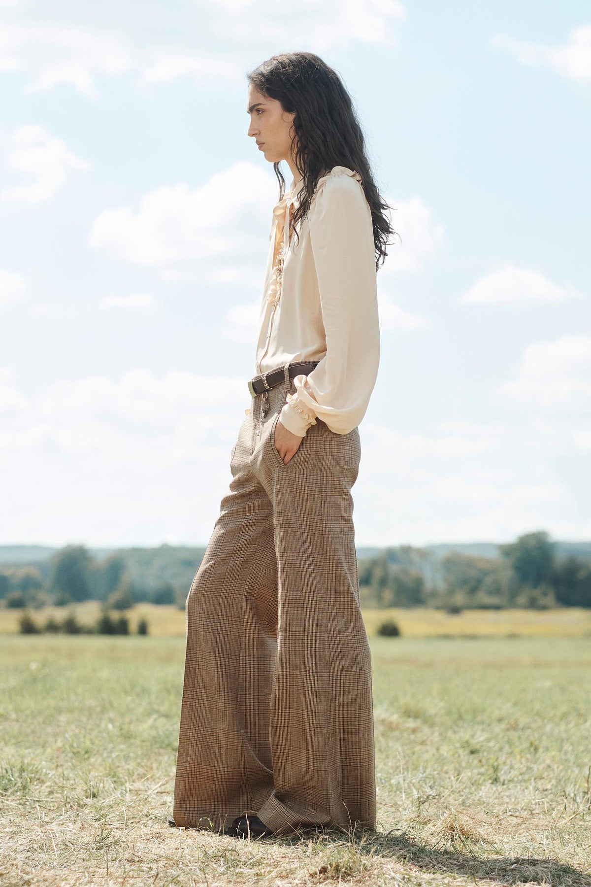 Wool Check Flare Trousers