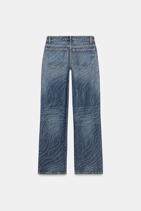 Rhinestone Wide-Leg Jeans