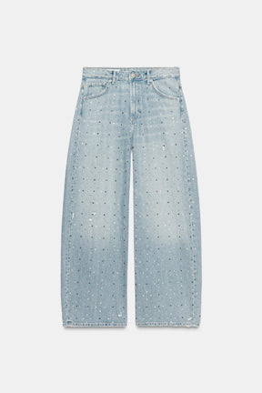 Rhinestone Embellished Baggy Jeans