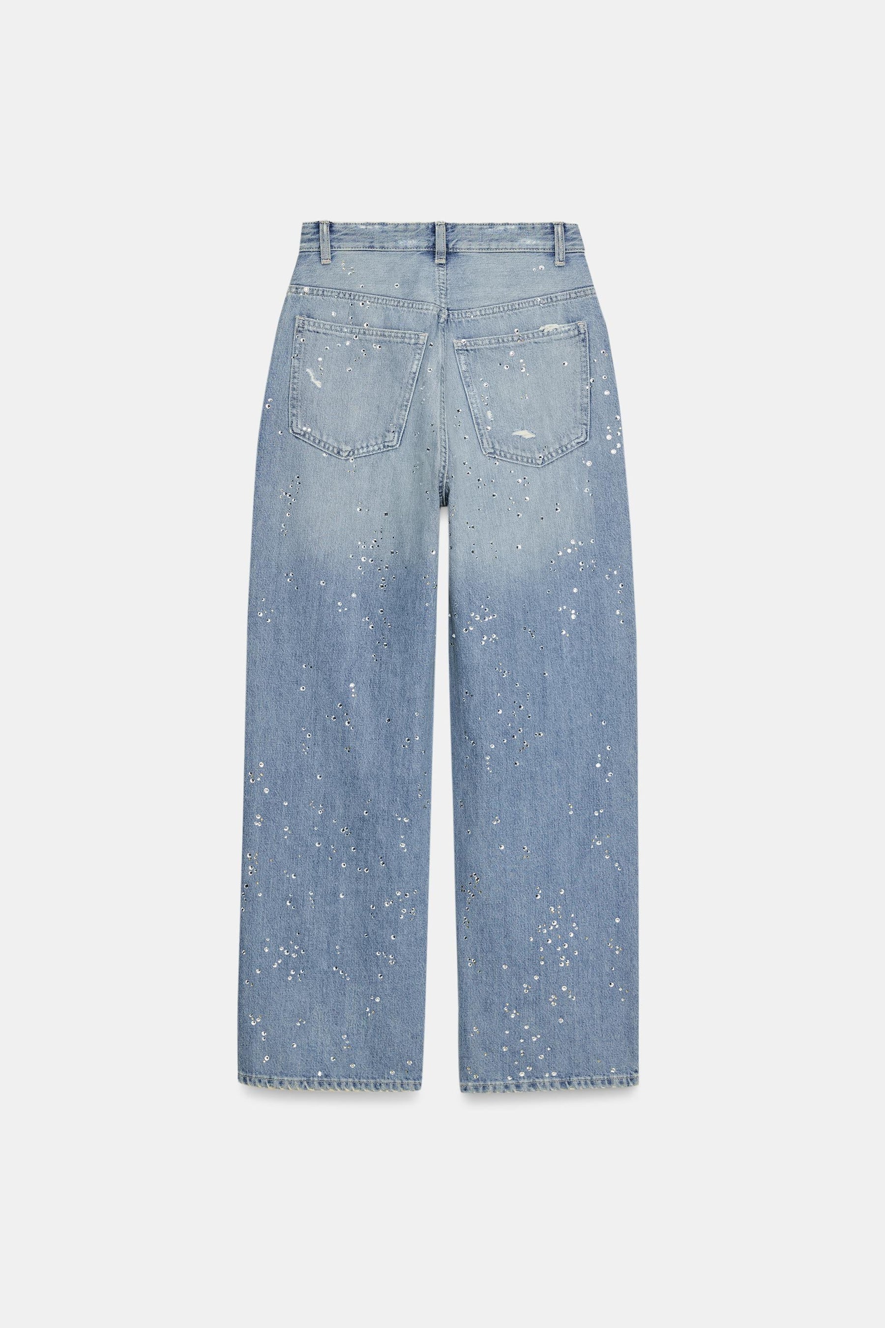 Rhinestone high-waist straight-leg jeans