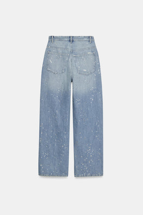 Rhinestone high-waist straight-leg jeans