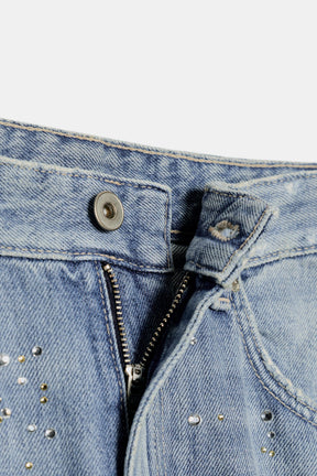 Rhinestone high-waist straight-leg jeans
