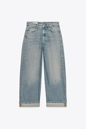 Mid-waist Baggy Folded Jeans