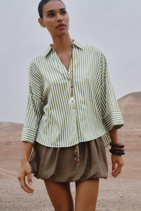 Striped Turn-Up Sleeve Shirt