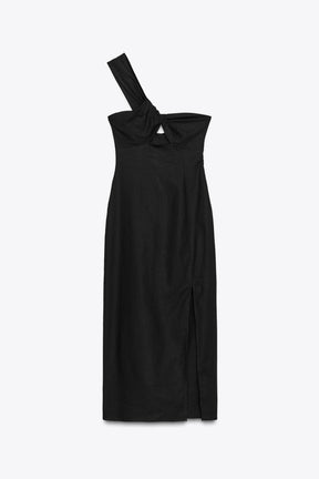 ASYMMETRIC LINEN MIDI DRESS