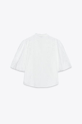 Embroidered Puff Sleeve Shirt
