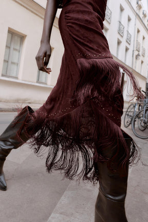 ASYMMETRIC DEVOURED FRINGE MIDI DRESS - Image 3