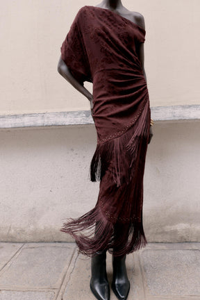 ASYMMETRIC DEVOURED FRINGE MIDI DRESS - Image 7