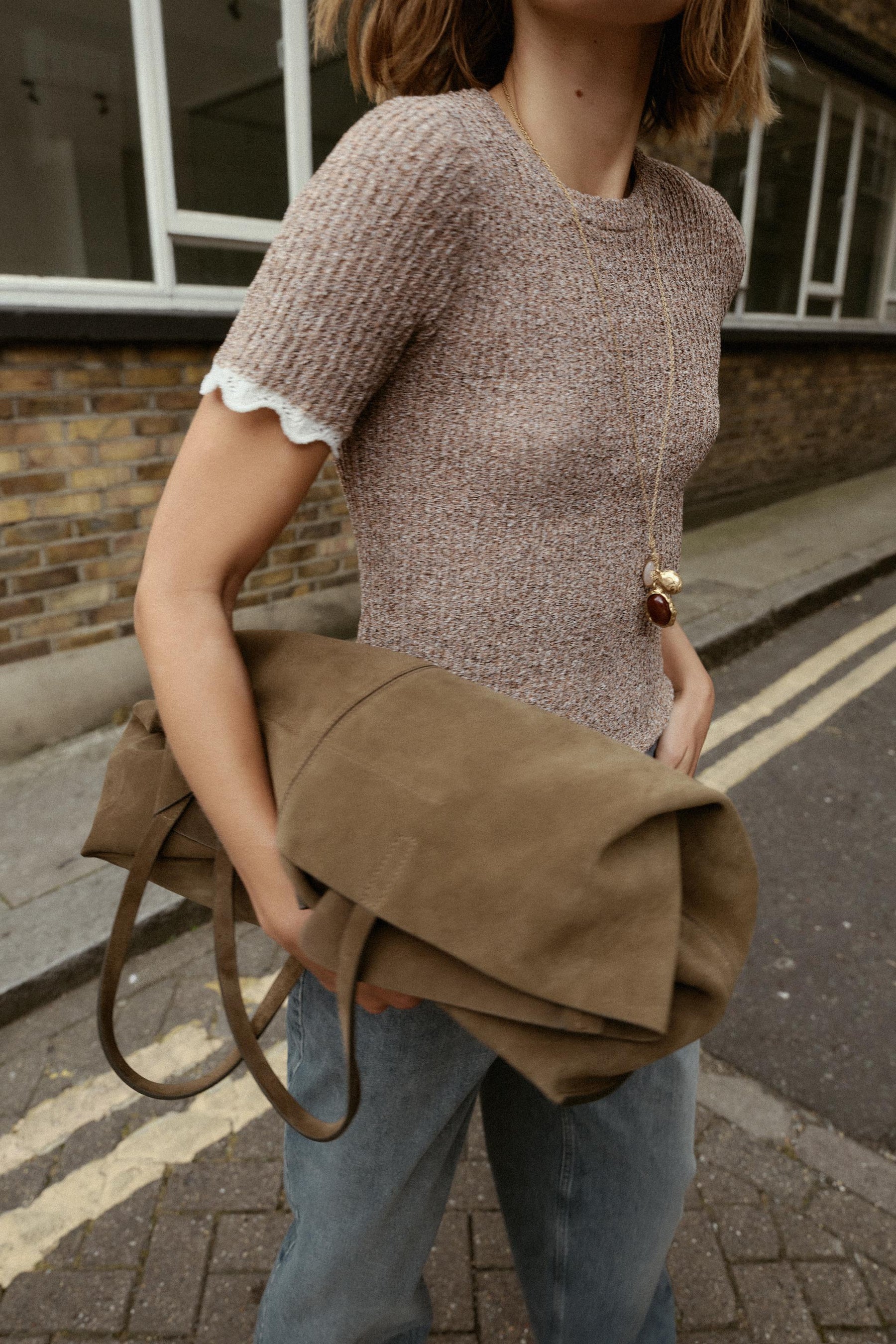 CONTRAST KNIT T-SHIRT