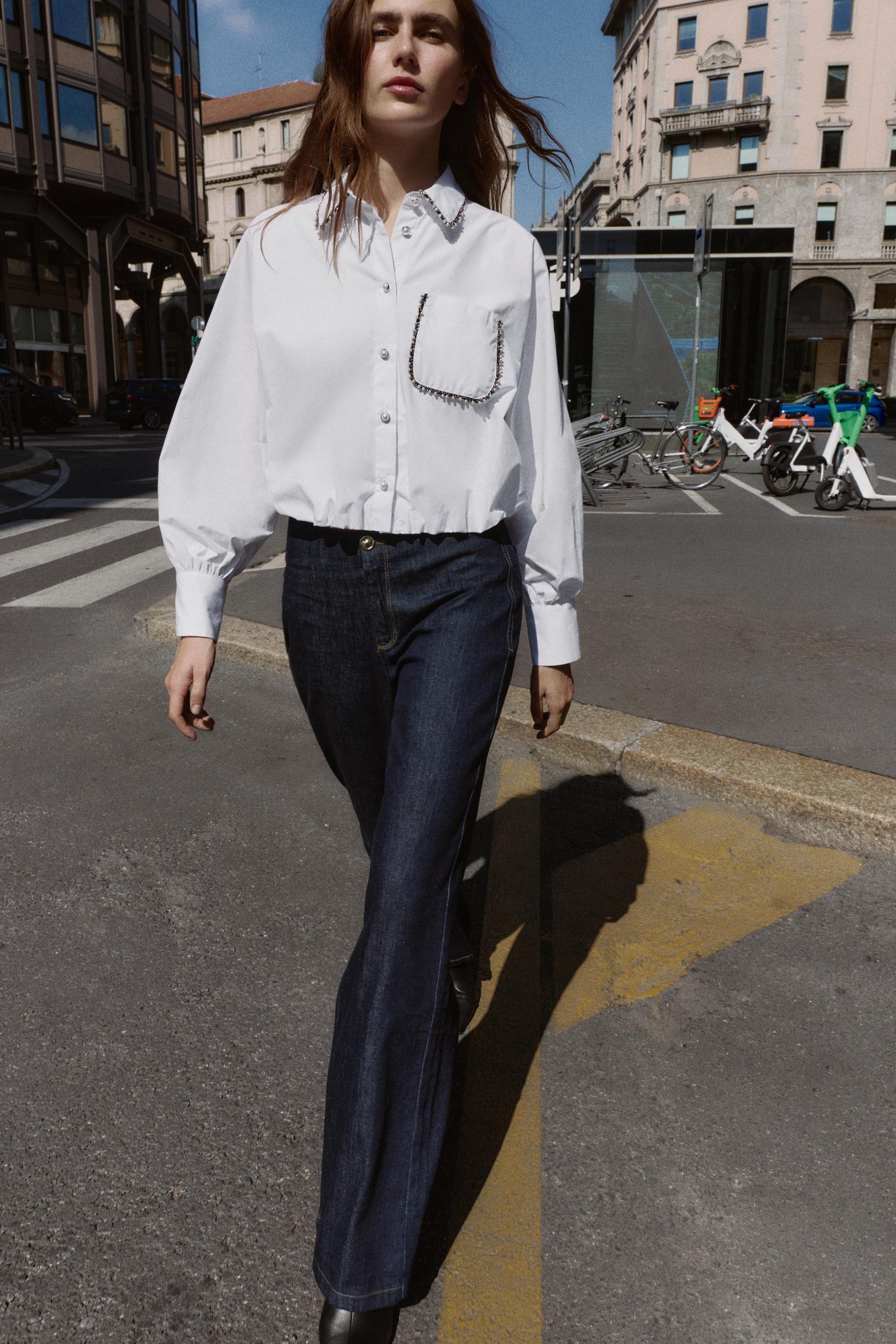 Beaded Poplin Balloon Shirt