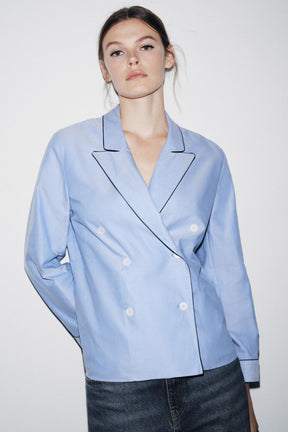 Contrast Piping Wrap Shirt