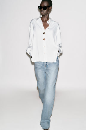 SATIN CONTRAST BUTTON SHIRT