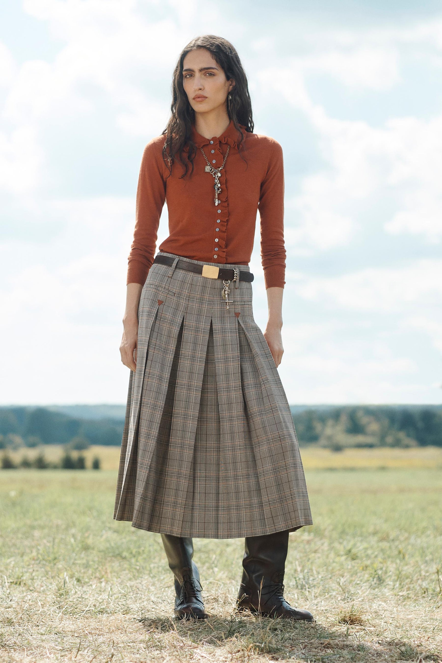 CHECK BOX PLEAT SKIRT
