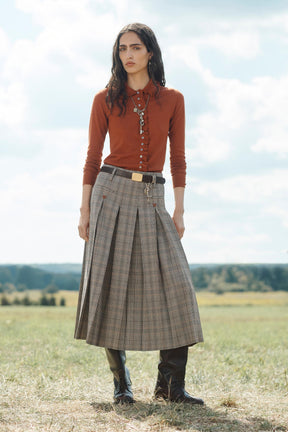 CHECK BOX PLEAT SKIRT