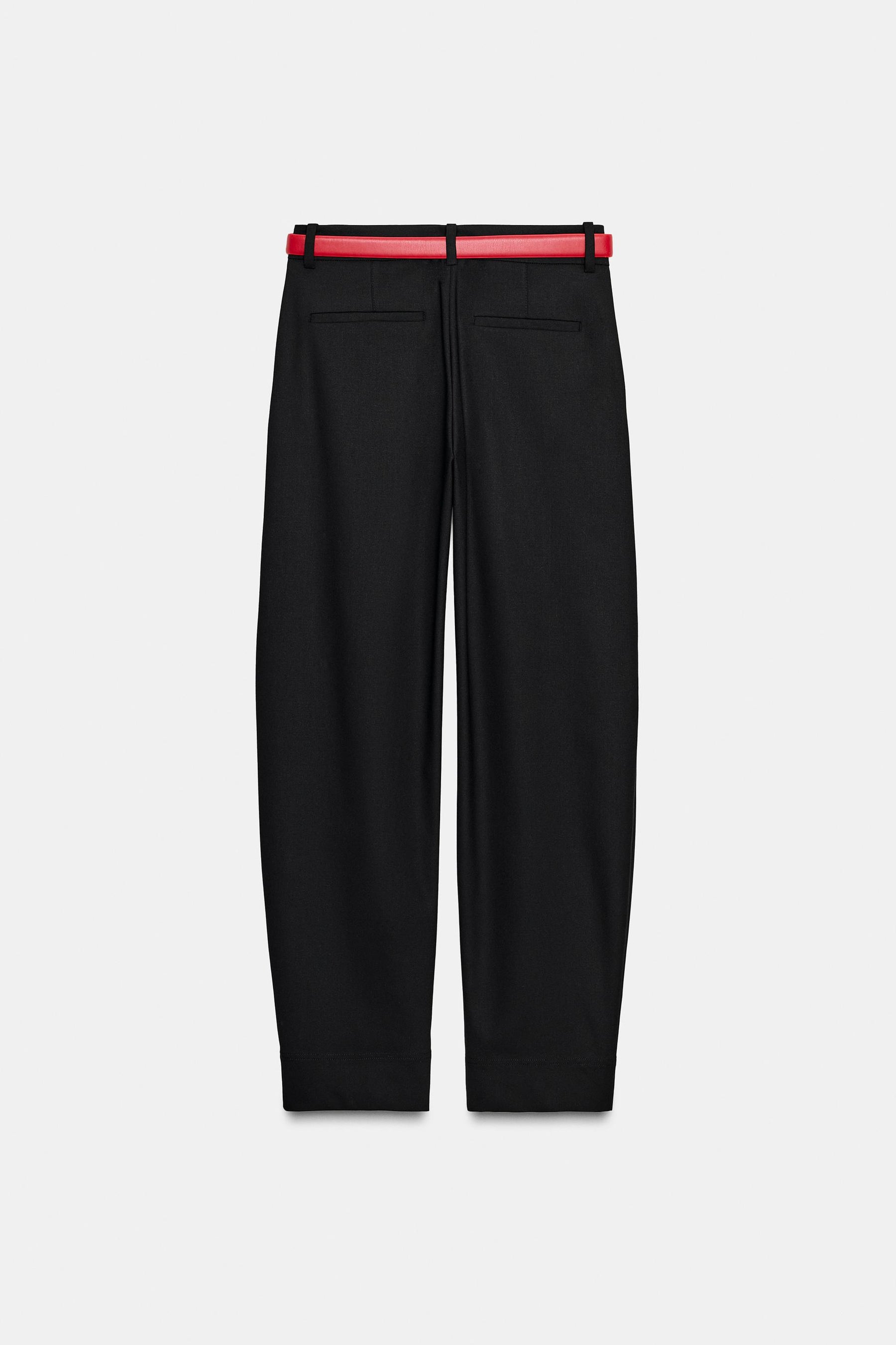 Straight-leg trousers with belt.