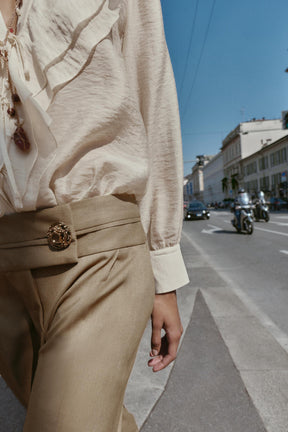 Wide-Leg Trousers with Buttons