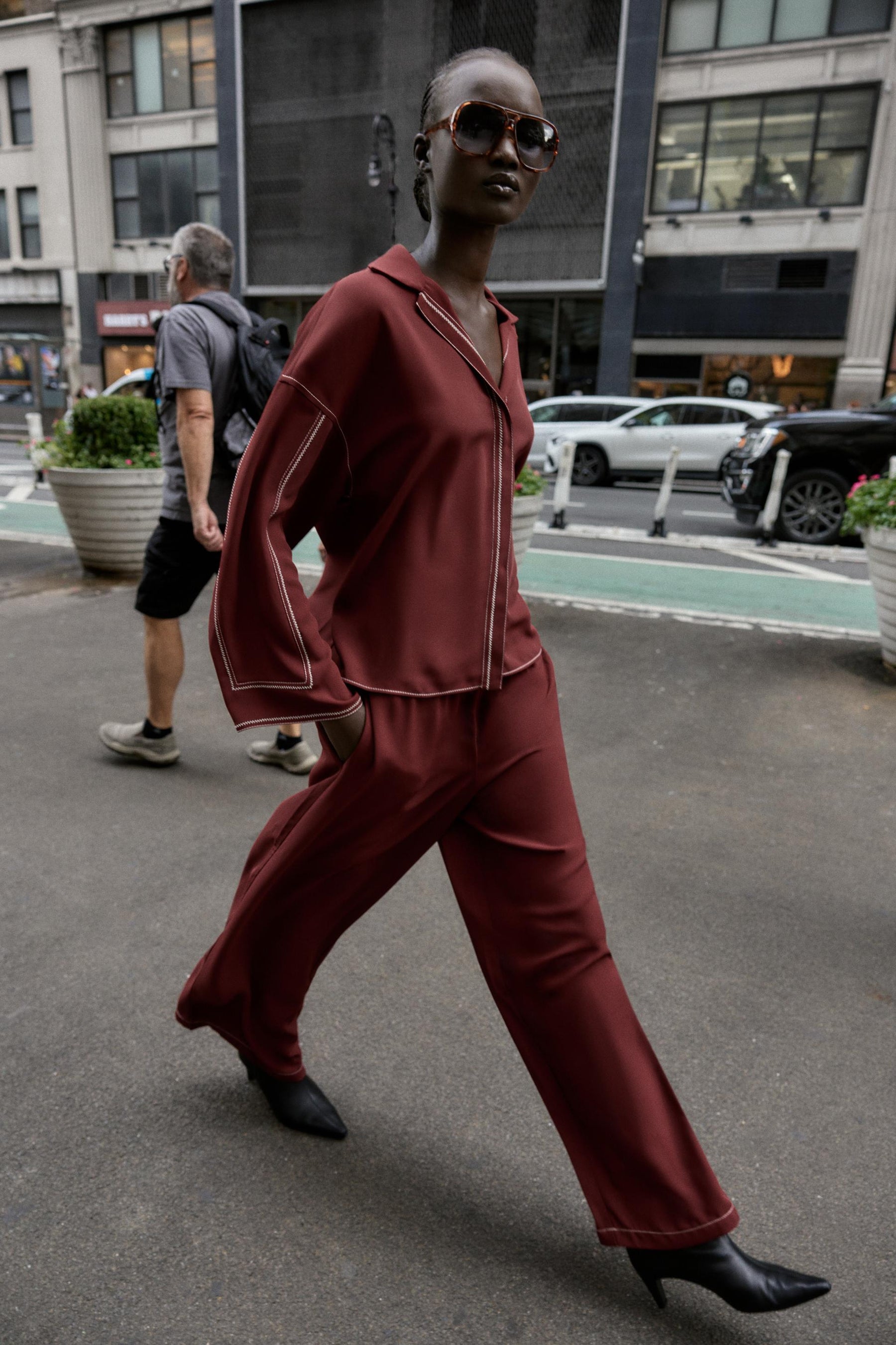 Shirt with Contrast Topstitching