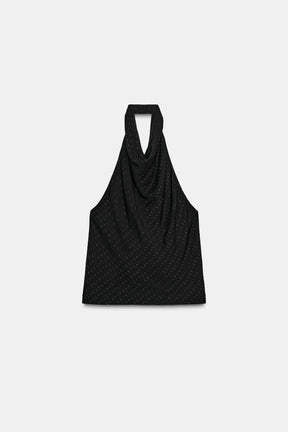 METALLIC HALTER TOP