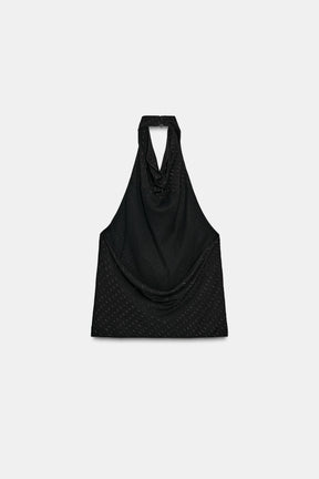 METALLIC HALTER TOP