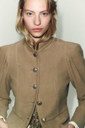 PUFF SLEEVE FAUX SUEDE JACKET - Image 2