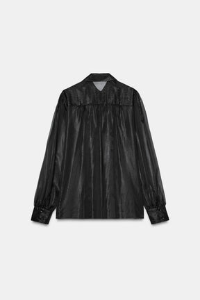 Ruffled Beaded Semi-Sheer Shirt