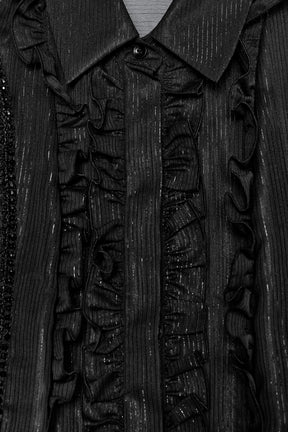 Ruffled Beaded Semi-Sheer Shirt