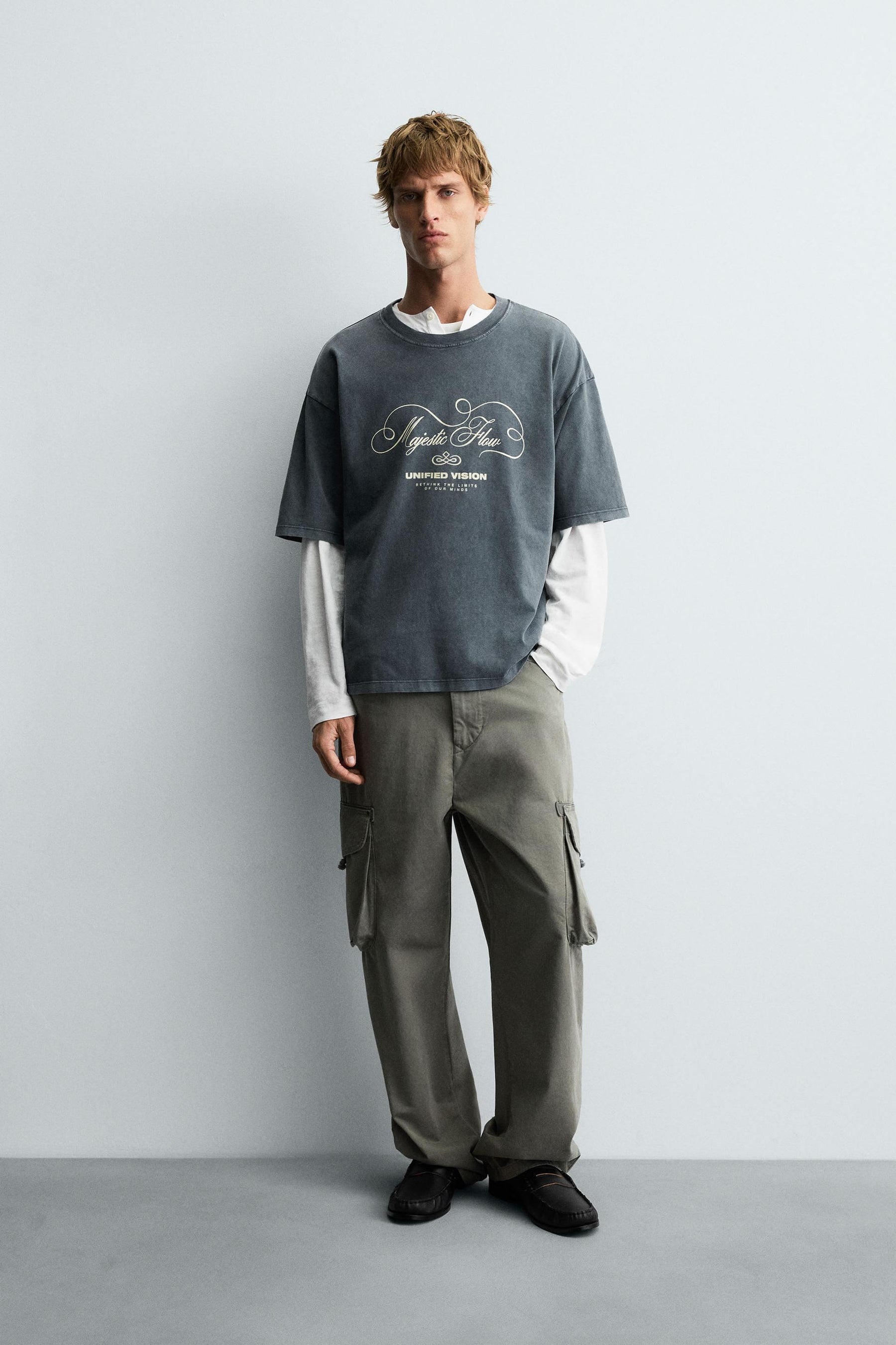 WASHED TEXT PRINT T-SHIRT - Image 1