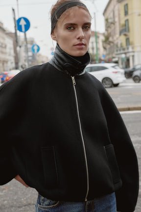 BALLOON BOMBER JACKET WITH CONTRAST WOOL COLLAR - Image 5