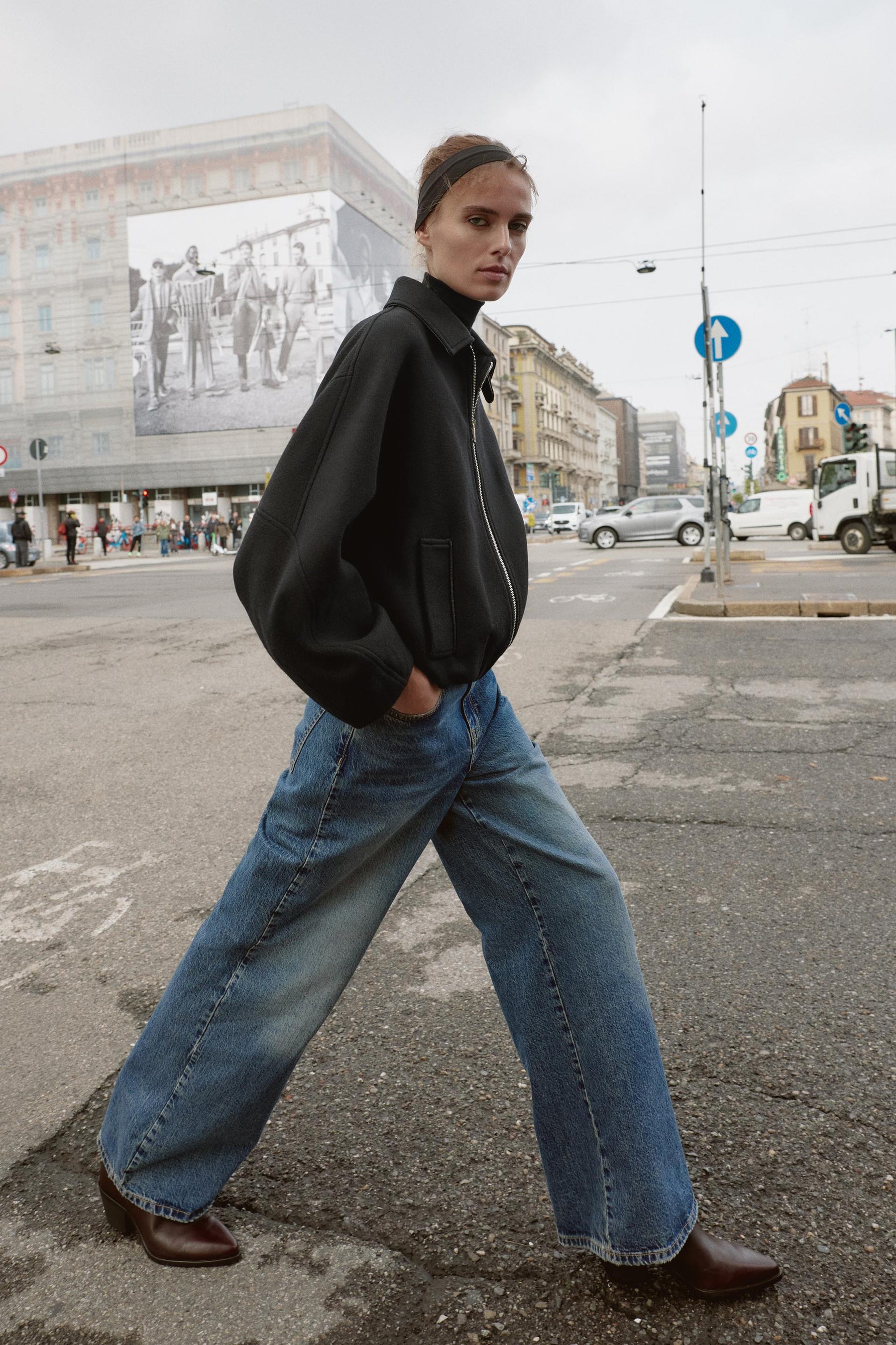 BALLOON BOMBER JACKET WITH CONTRAST WOOL COLLAR - Image 1