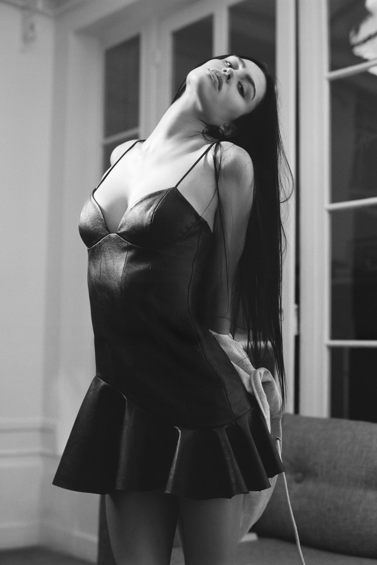 SHORT FAUX LEATHER DRESS WITH RUFFLE - Image 1