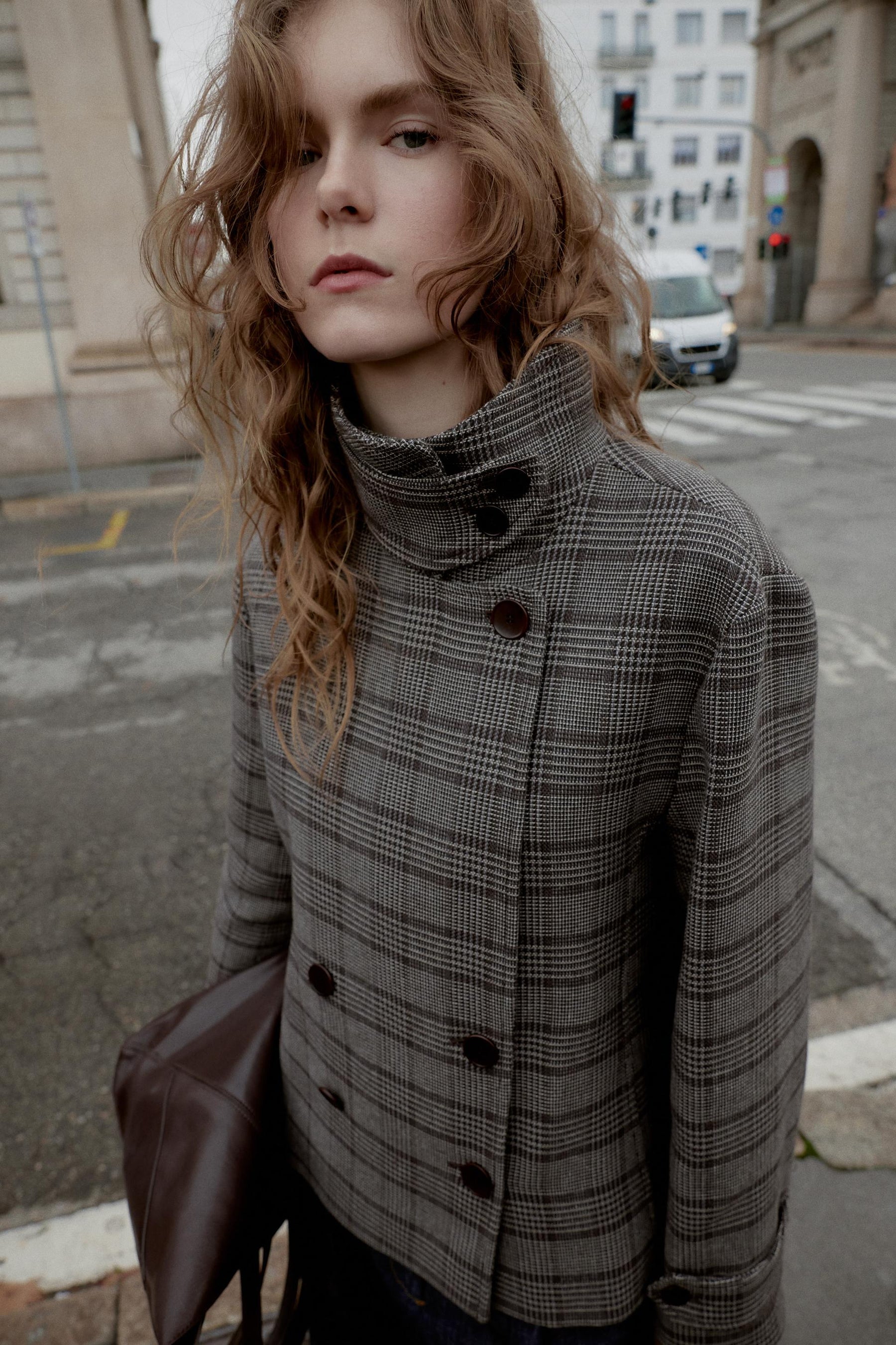 Karierte zweireihige Jacke