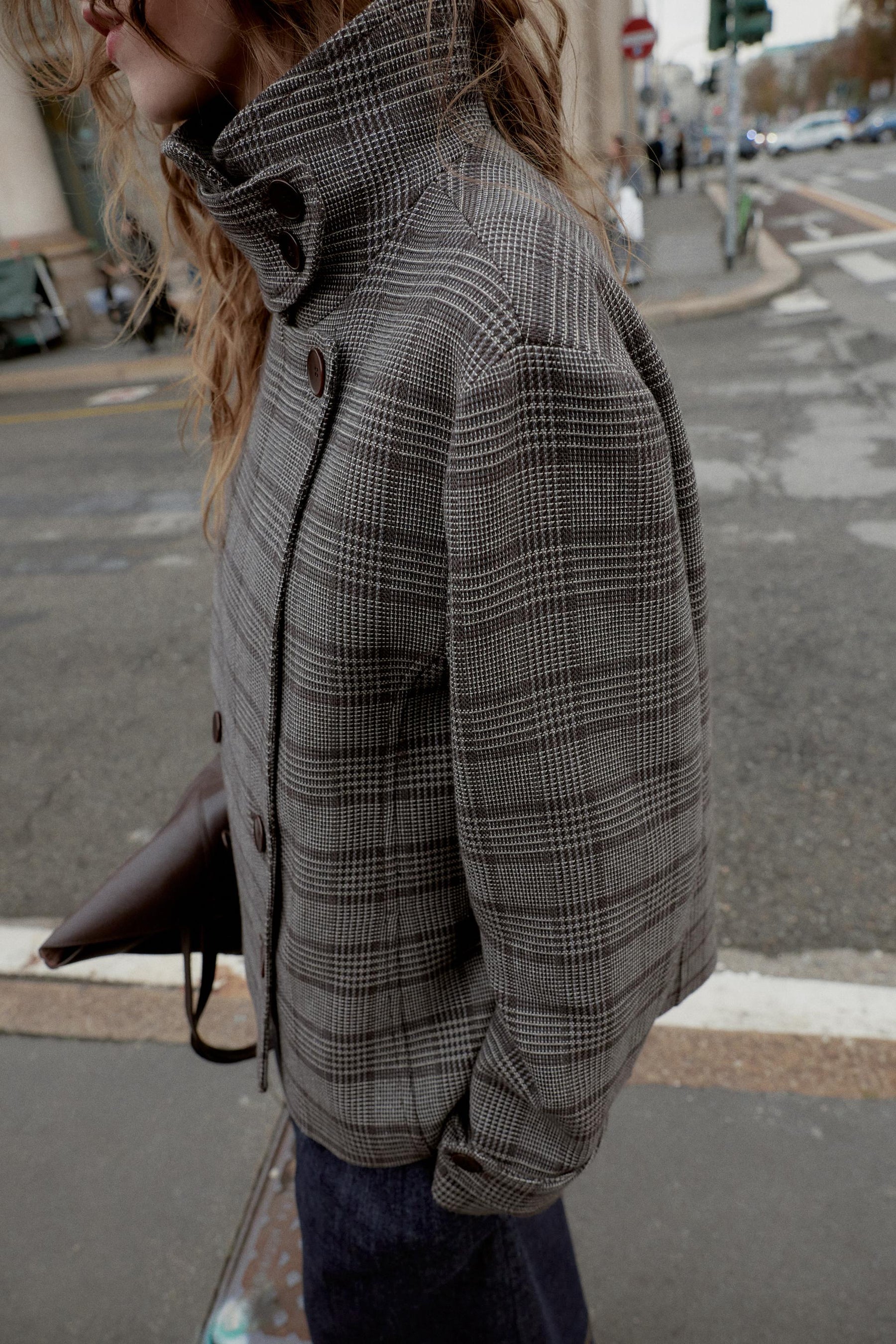 Karierte zweireihige Jacke