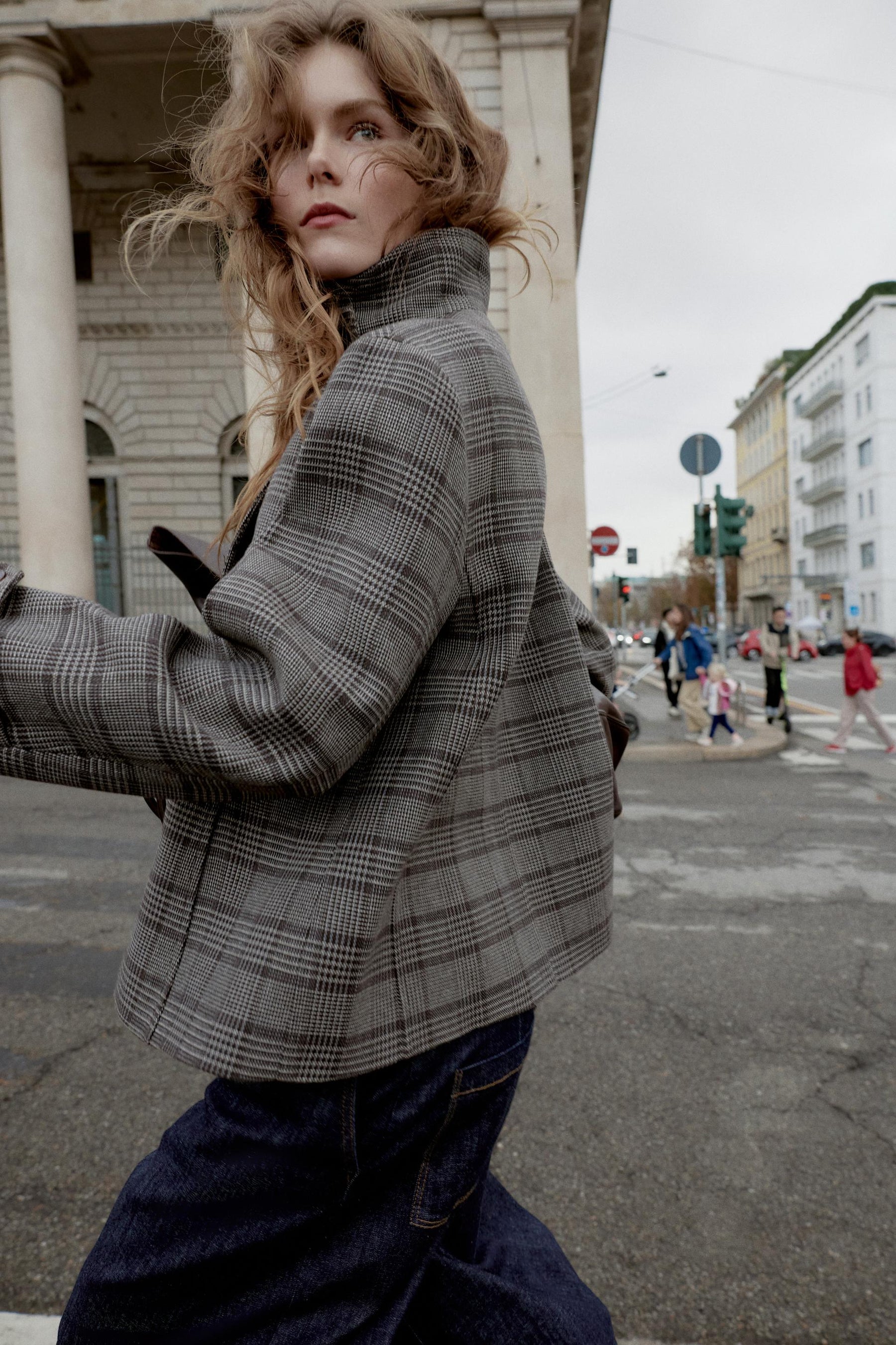 Karierte zweireihige Jacke