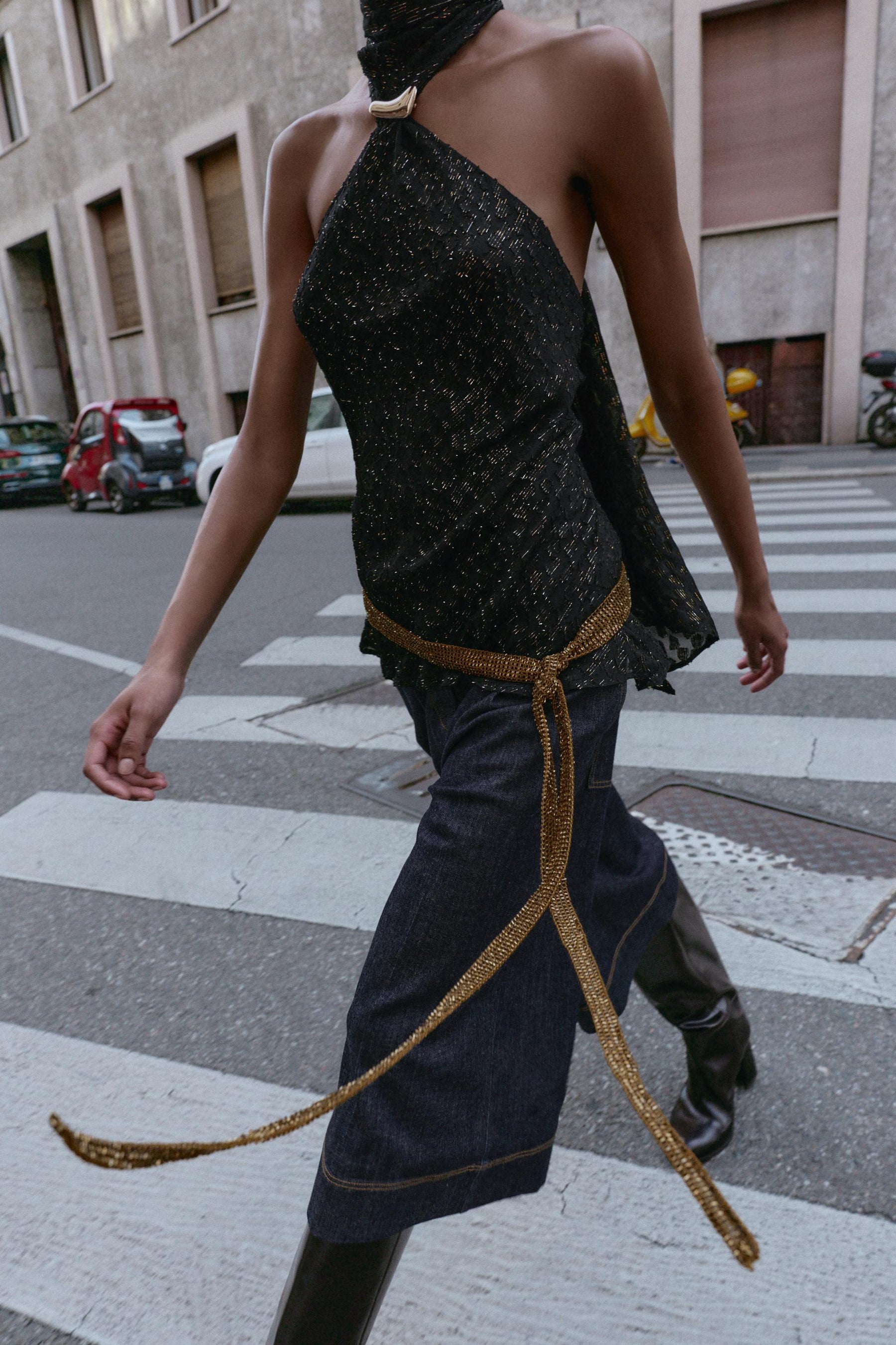 Metallic Trim Halter Top