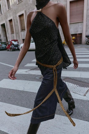 Metallic Trim Halter Top