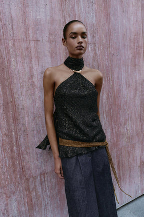Metallic Trim Halter Top