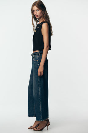 High-waist Belted Culottes Jeans