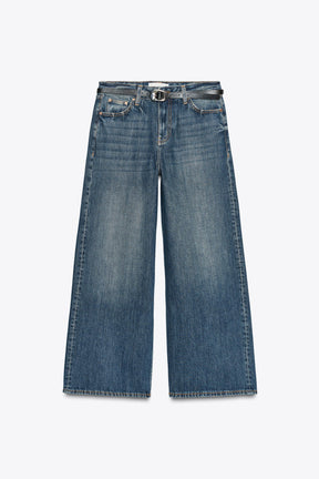 High-waist Belted Culottes Jeans
