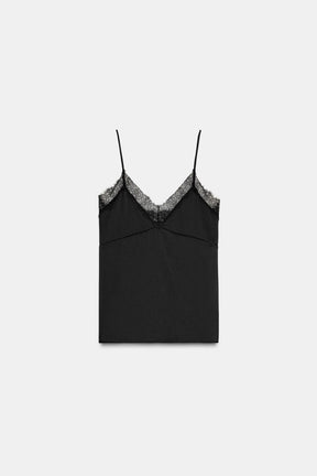 SATIN LACE-TRIMMED TOP