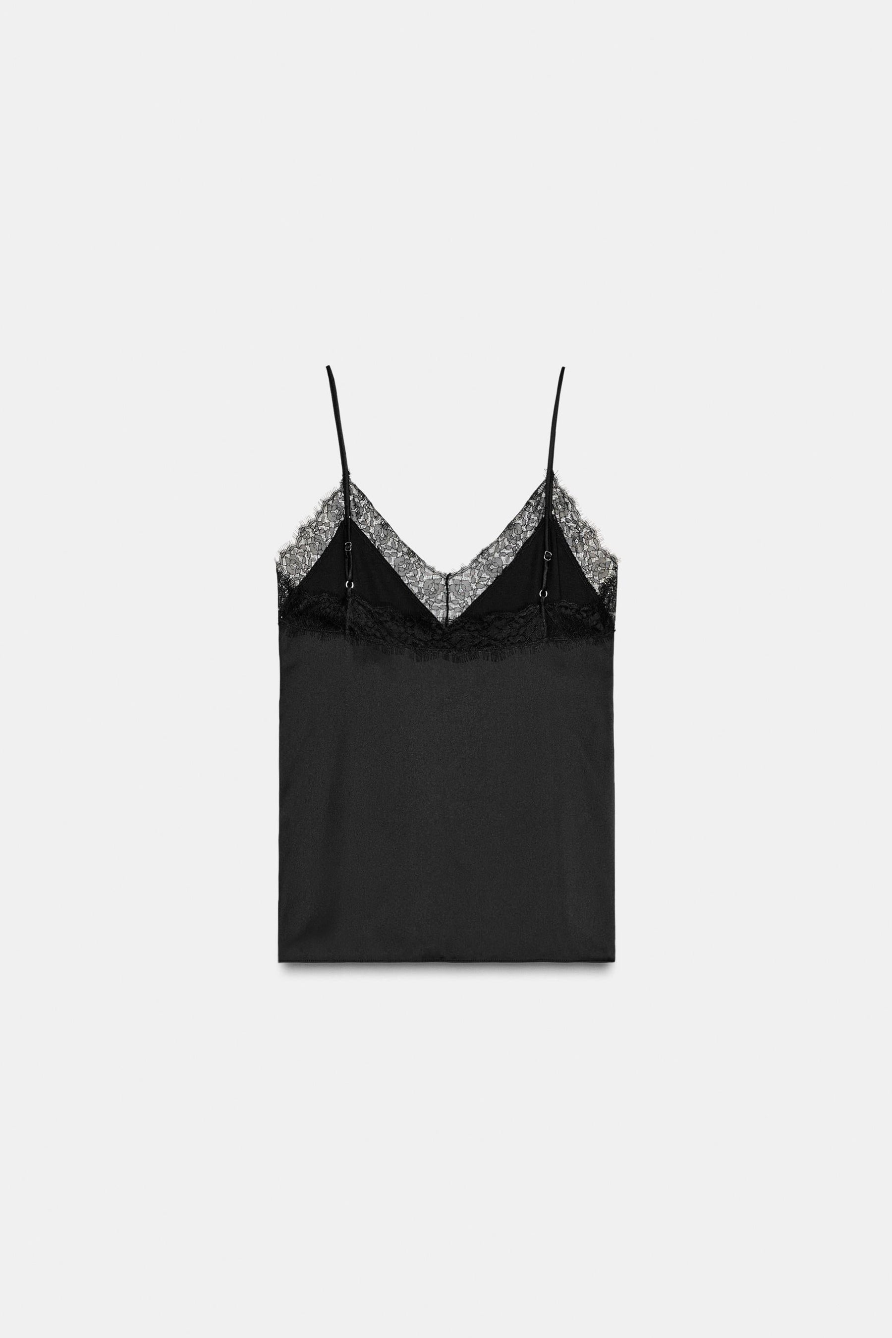 SATIN LACE-TRIMMED TOP
