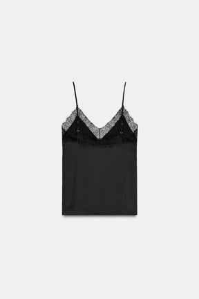 SATIN LACE-TRIMMED TOP