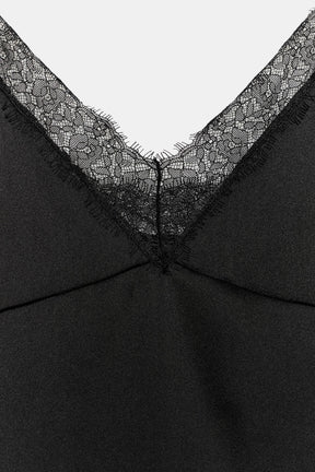 SATIN LACE-TRIMMED TOP