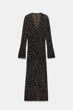 ZW COLLECTION SEQUINNED DRESS WITH SHOULDER PADS - Image 6