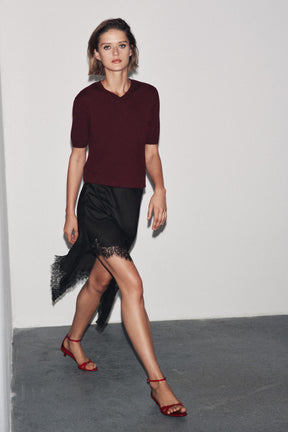 100% WOOL KNIT SHORT SLEEVE JUMPER - Image 1