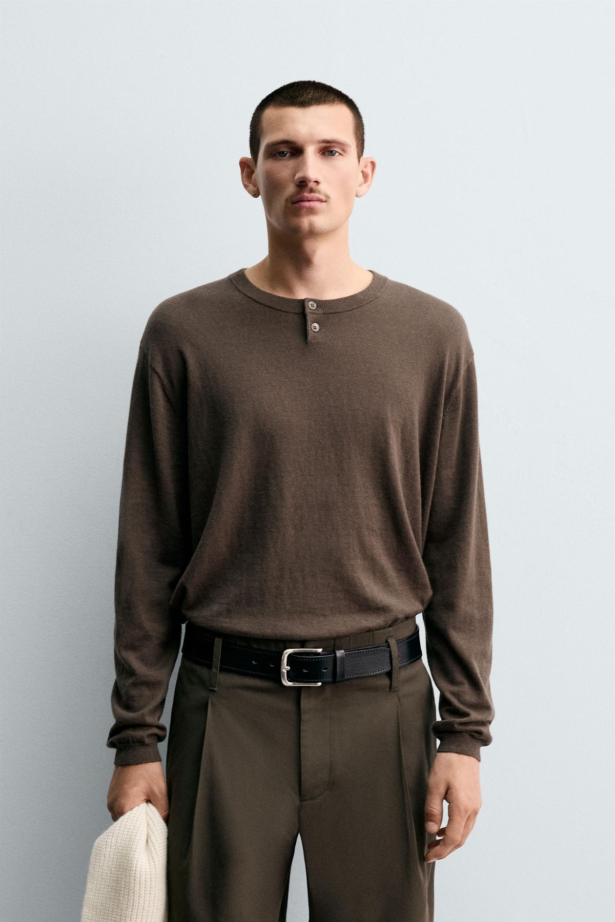 COTTON - CASHMERE BUTTONED NECK JUMPER - Image 2