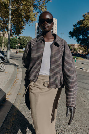 Gesteppte Bomberjacke im Hahnentrittmuster