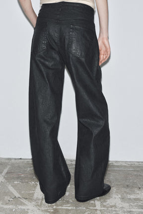 Crackled Low-Rise Barrel Jeans