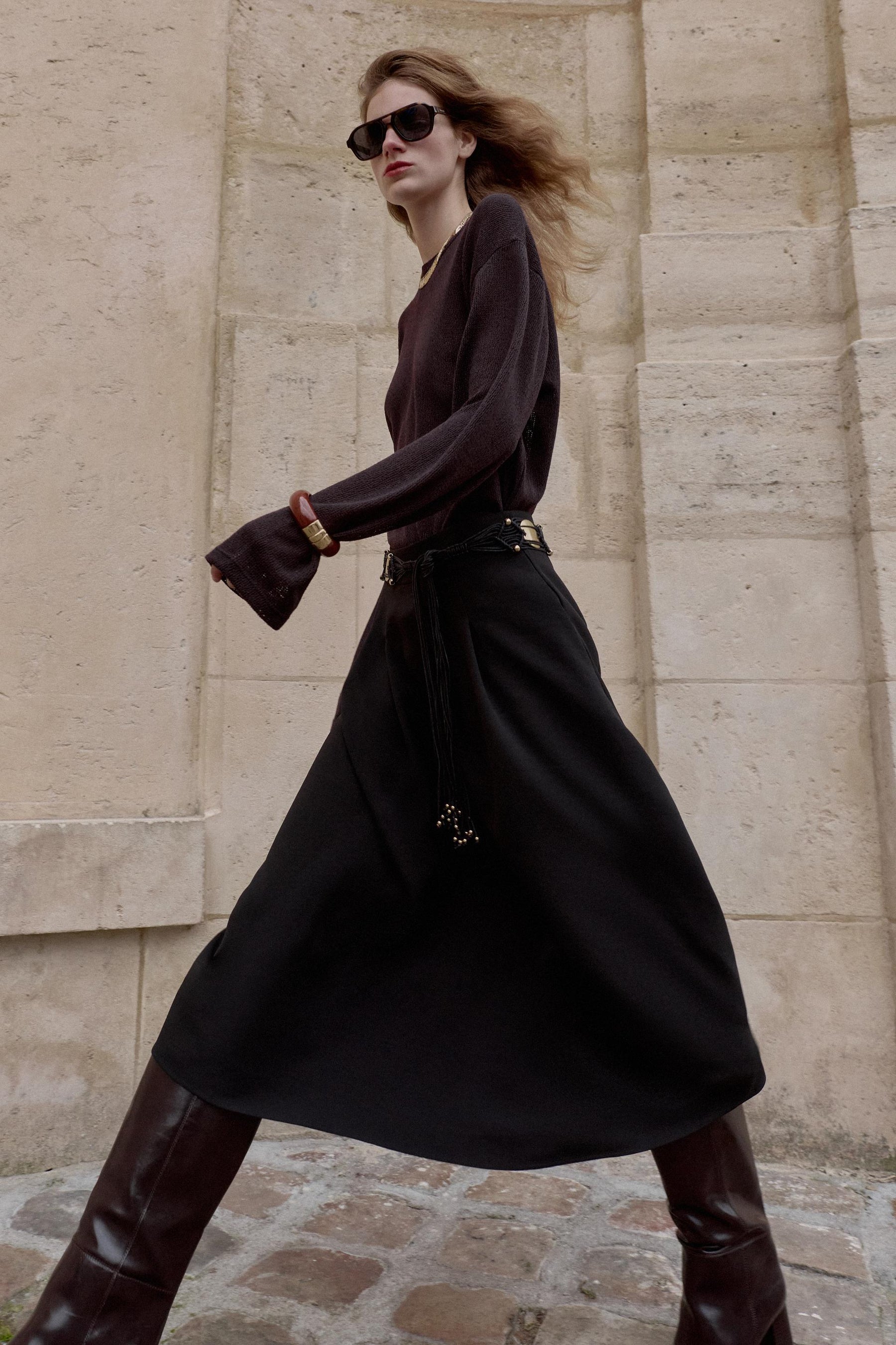 Crepe Layered Midi Skirt