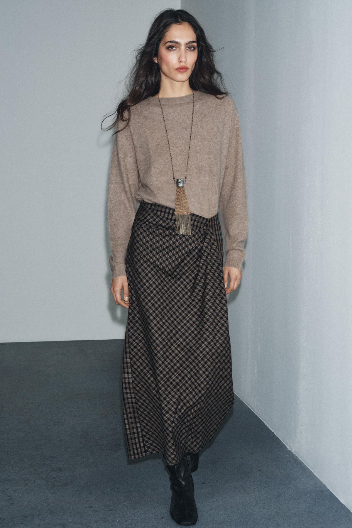 Draped Check Skirt